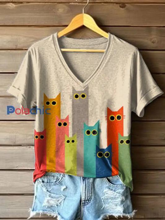 T-shirt coloré imprimé de chats des femmes comme image / S