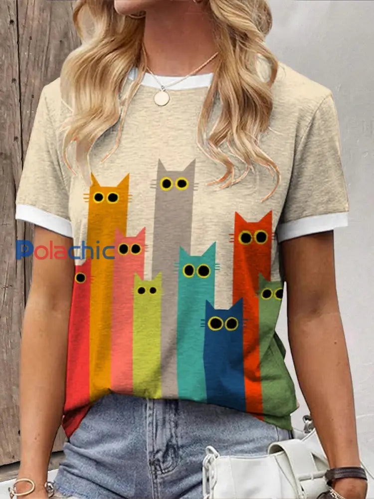 T-shirt coloré imprimé de chats des femmes comme image / S