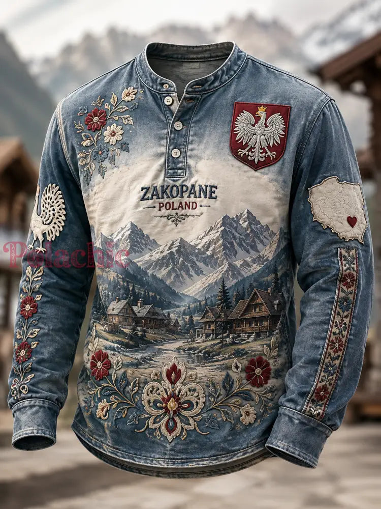 T-shirt de bouton occasionnel de la Pologne des hommes - A / S