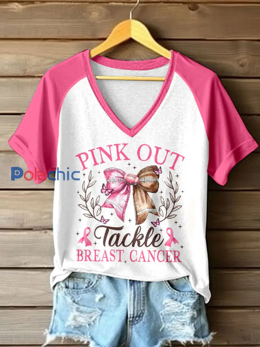 T-shirt de couleur contrastante imprimé sensibilisation au cancer du sein pour femmes Rose / S