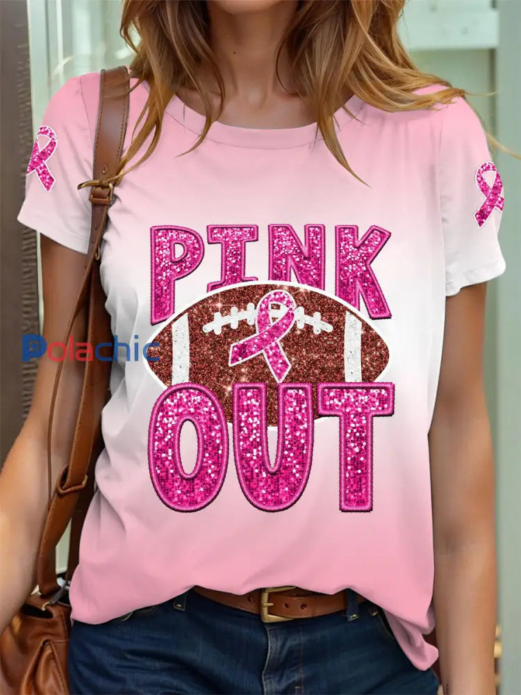 T-shirt de football pour femmes PINK OUT Sensibilisation au cancer du sein Rose / S