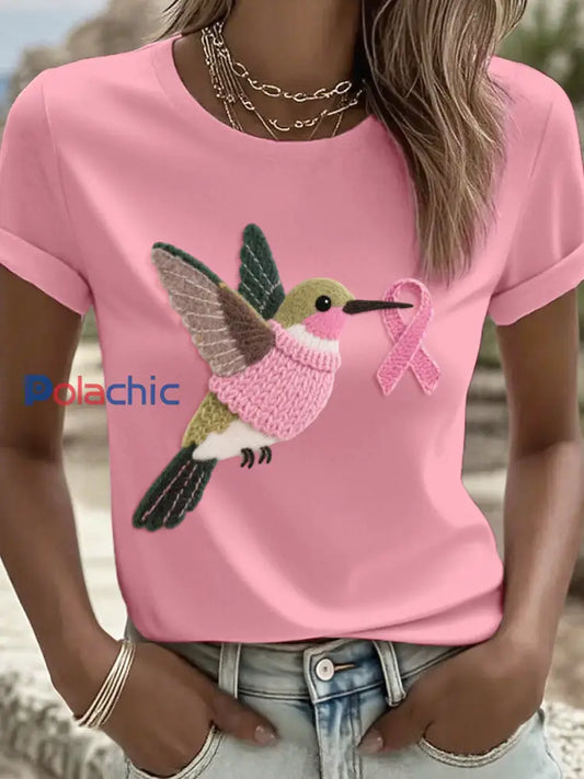 T shirt de modèle de colibri d’art de feutre des femmes Rose / S