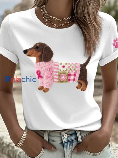 T-shirt de modèle de teckel d’art de feutre des femmes Blanc / S