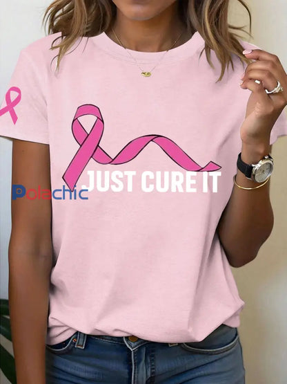 T-shirt de sensibilisation au cancer du sein pour femmes Just Cure It Rose clair / S