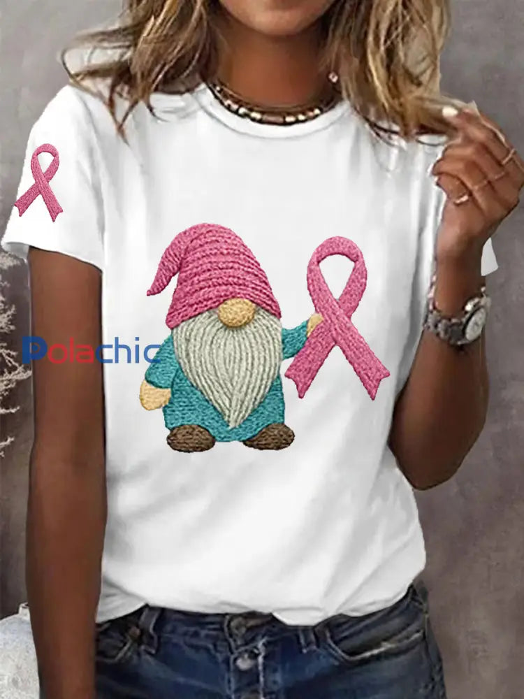 T-shirt de soutien de sensibilisation au cancer du sein avec ruban rose pour femmes Blanc / S