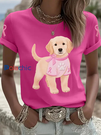 T-shirt de soutien de sensibilisation au cancer du sein ruban rose chien rose femme Rose Rouge / S