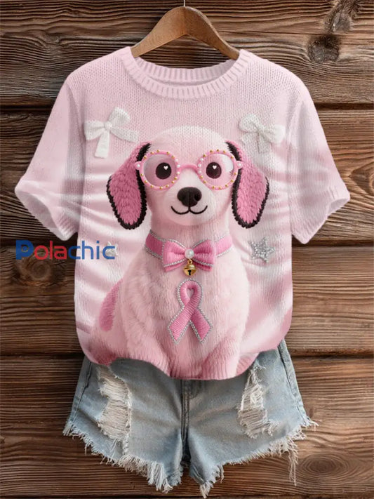 T-shirt de soutien de sensibilisation au cancer du sein ruban rose chien rose femme Rose / S