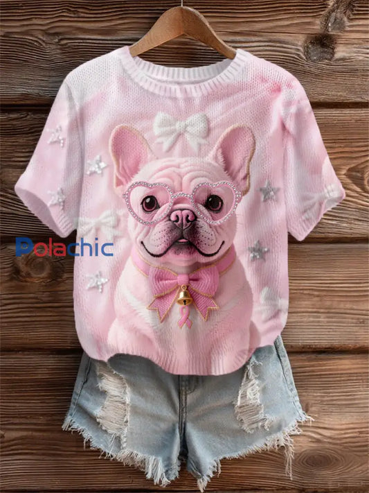 T-shirt de soutien de sensibilisation au cancer du sein ruban rose chien rose femme Rose / S