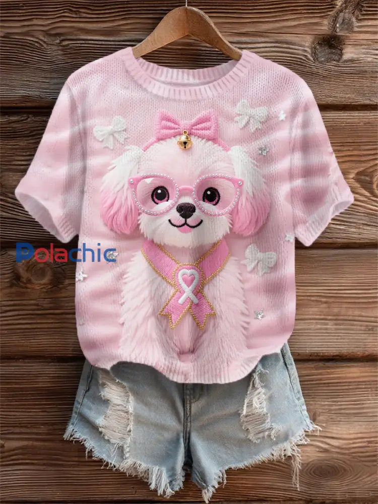 T-shirt de soutien de sensibilisation au cancer du sein ruban rose chien rose femme Rose / S
