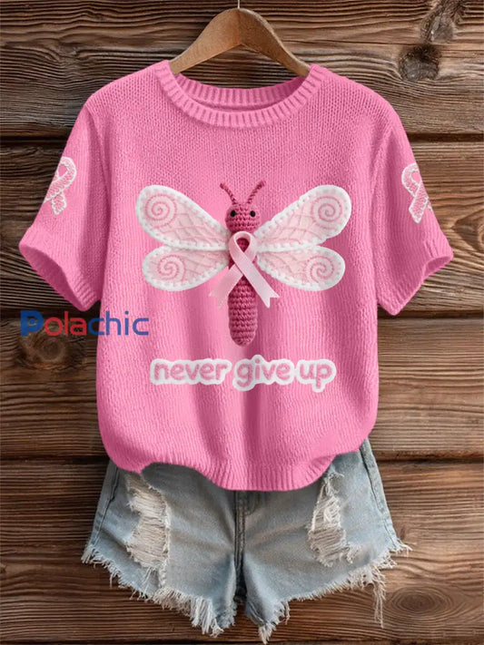 T shirt de soutien de sensibilisation au cancer du sein ruban rose libellule rose des femmes rose foncé / S
