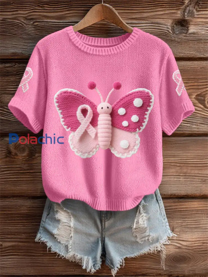 T shirt de soutien de sensibilisation au cancer du sein de ruban rose papillon rose des femmes rose foncé / S