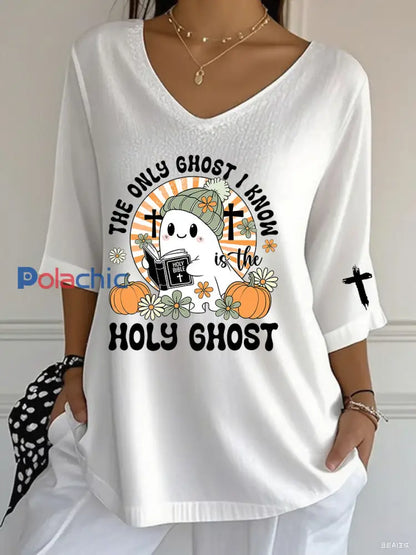 T shirt décontracté à imprimé chrétien Halloween pour femmes Blanc / S