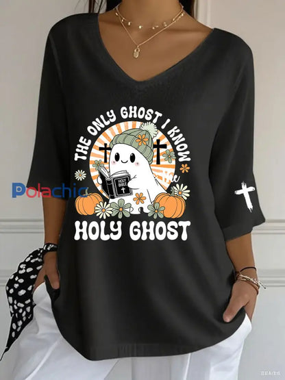 T shirt décontracté à imprimé chrétien Halloween pour femmes Noir / S