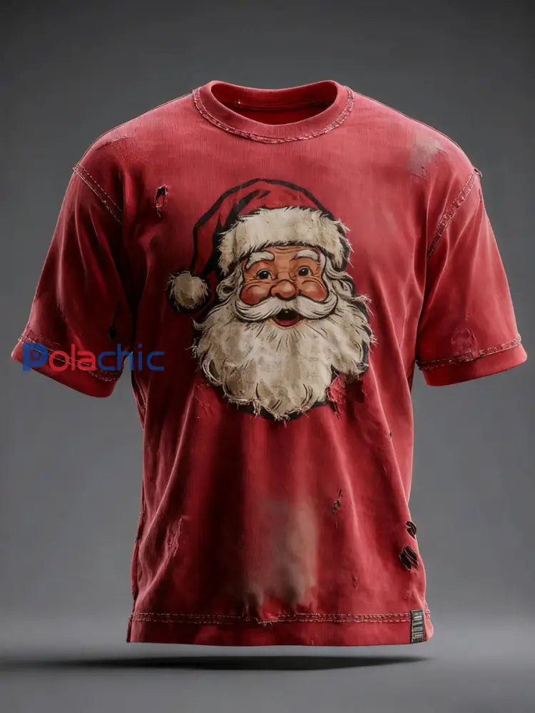 T-shirt décontracté à imprimé de Noël pour hommes Rouge / S