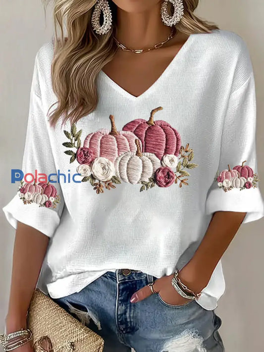 T-shirt décontracté à imprimé floral Cancer du sein pour femmes Blanc / S