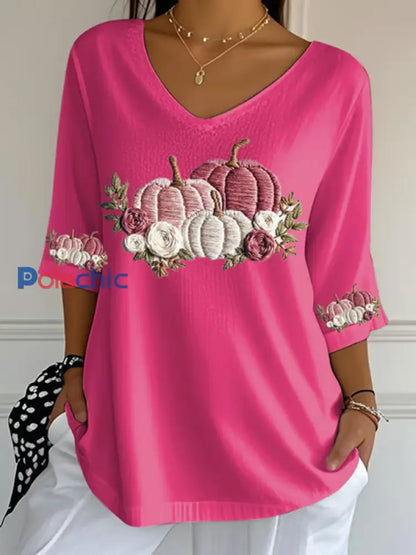 T-shirt décontracté à imprimé floral Cancer du sein pour femmes Rose Rouge / S
