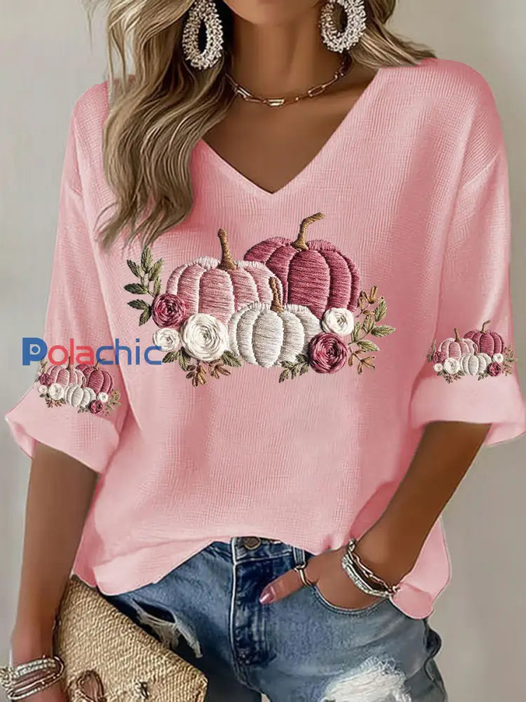 T-shirt décontracté à imprimé floral Cancer du sein pour femmes Rose / S