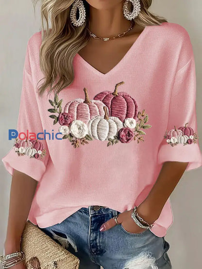 T-shirt décontracté à imprimé floral Cancer du sein pour femmes Rose / S