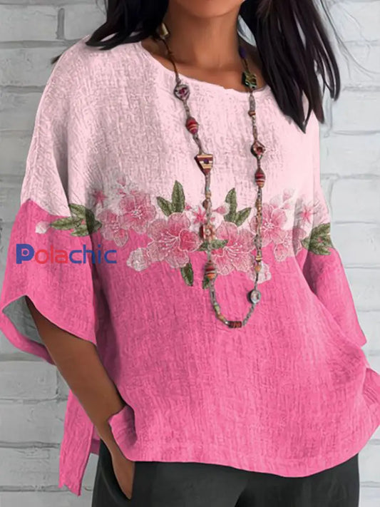 T-shirt décontracté à imprimé floral rose pour femme Rose / S