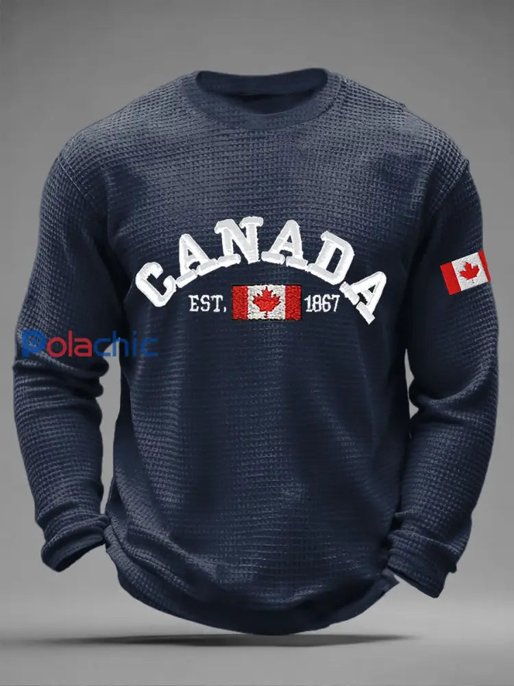 T-shirt décontracté à imprimé gaufré CANADA pour homme Bleu Marine / S