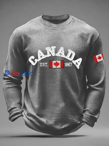 T-shirt décontracté à imprimé gaufré CANADA pour homme Gris / S