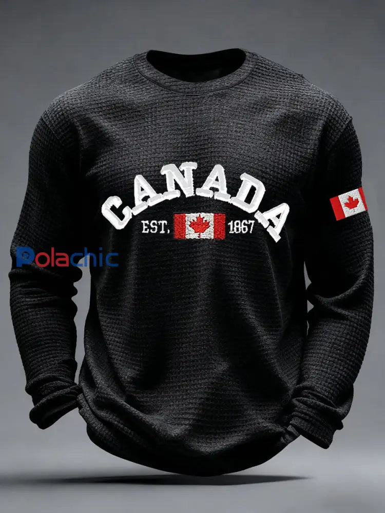 T-shirt décontracté à imprimé gaufré CANADA pour homme Noir / S