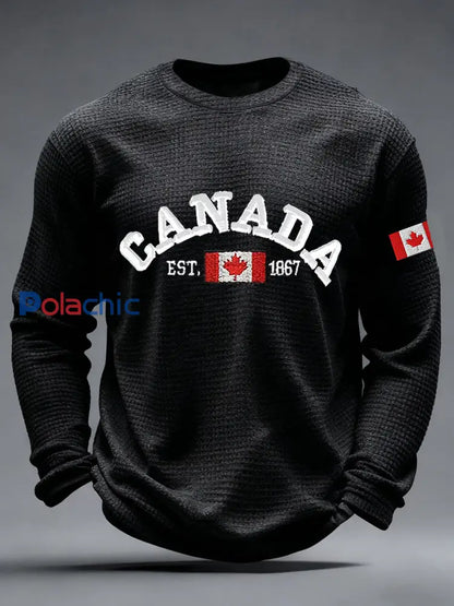 T-shirt décontracté à imprimé gaufré CANADA pour homme Noir / S