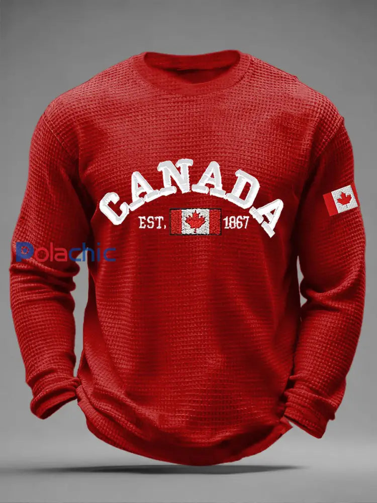 T-shirt décontracté à imprimé gaufré CANADA pour homme Rouge / S