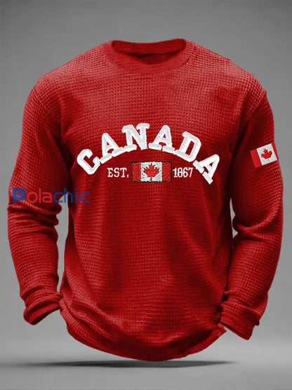 T-shirt décontracté à imprimé gaufré CANADA pour homme Rouge / S