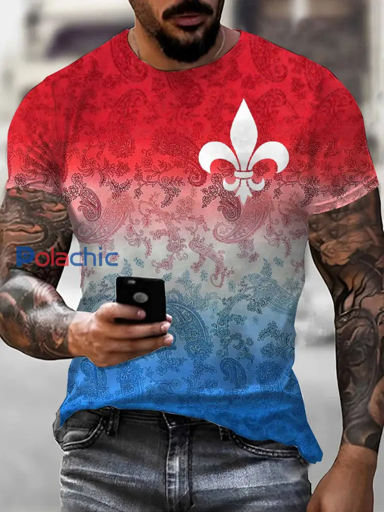 T Shirt Décontracté À Imprimé Lys Français Vintage comme image / S