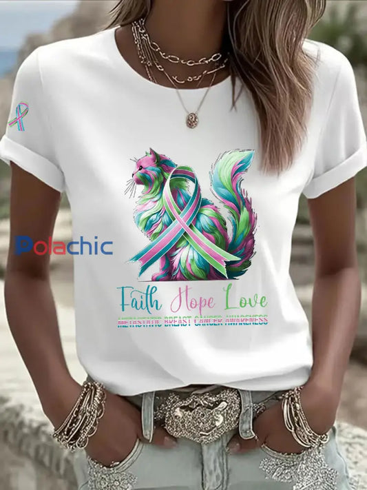 T shirt décontracté à imprimé métastatique pour femmes Blanc / S