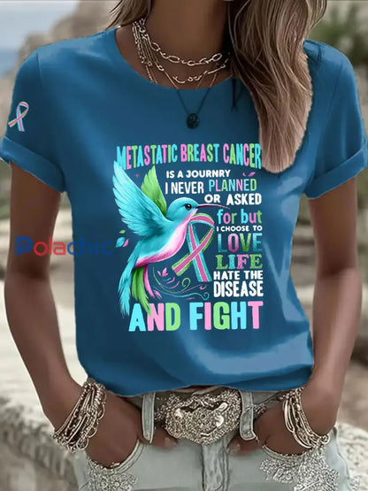 T shirt décontracté à imprimé métastatique pour femmes Bleu / S