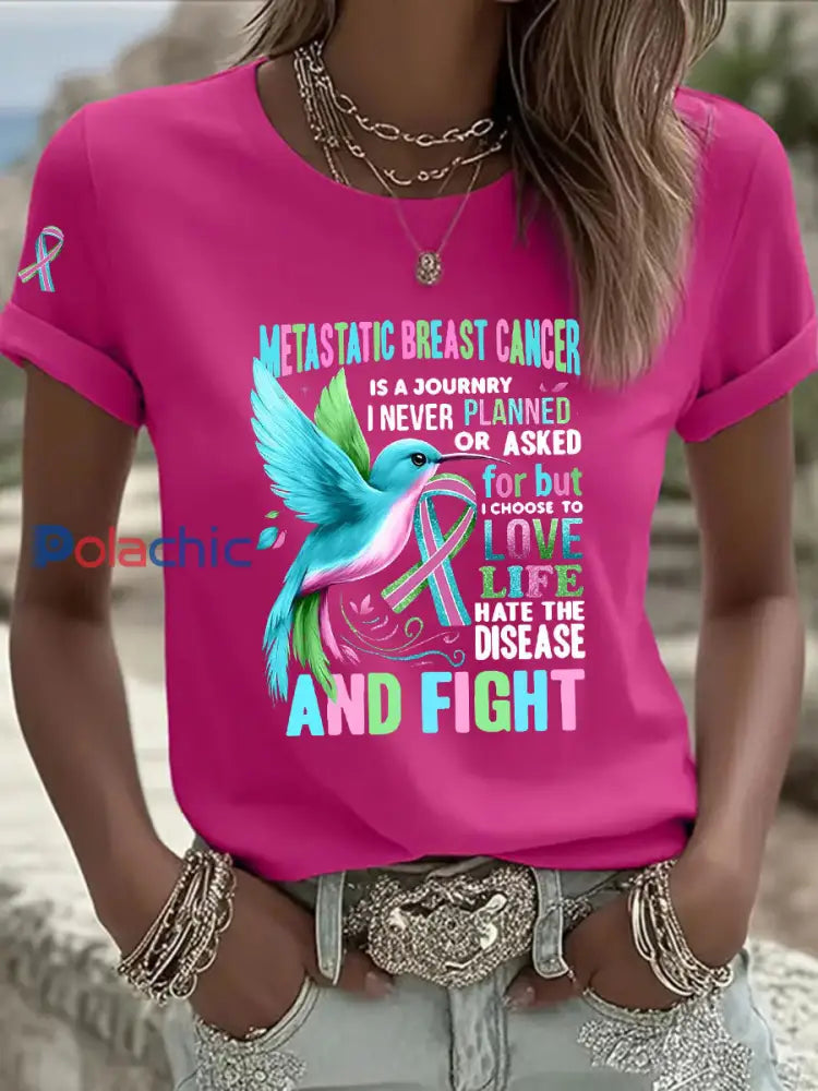 T shirt décontracté à imprimé métastatique pour femmes Rose Rouge / S