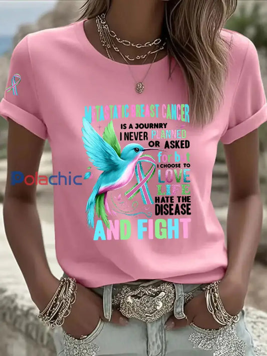 T shirt décontracté à imprimé métastatique pour femmes Rose / S