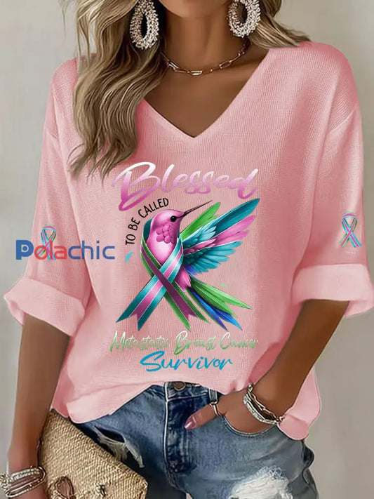 T shirt décontracté à imprimé métastatique pour femmes Rose / S