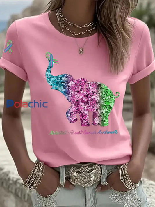 T shirt décontracté à imprimé métastatique pour femmes Rose / S