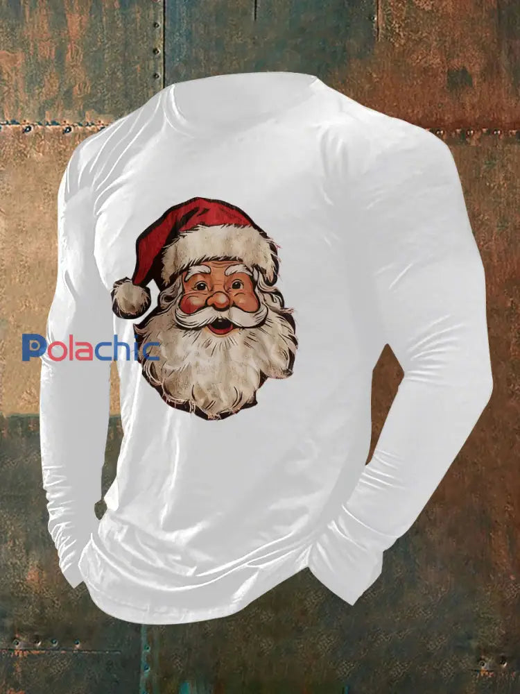 T-shirt décontracté à imprimé père Noël pour hommes blanc / S
