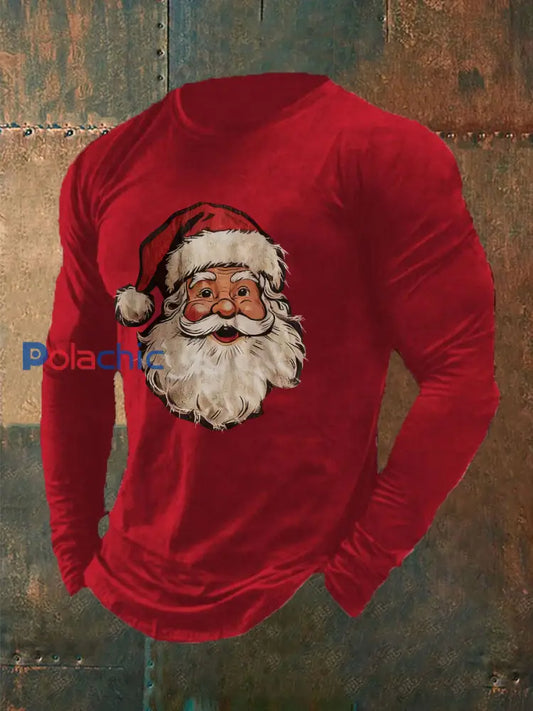 T-shirt décontracté à imprimé père Noël pour hommes rouge / S