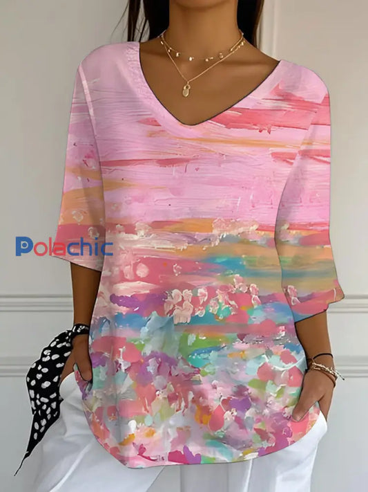 T-shirt décontracté à imprimé sensibilisation au cancer du sein pour femmes comme image / S