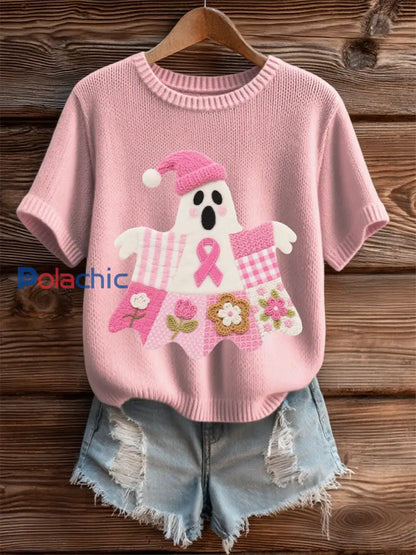 T shirt décontracté à imprimé sensibilisation au cancer du sein pour femmes rose clair / S