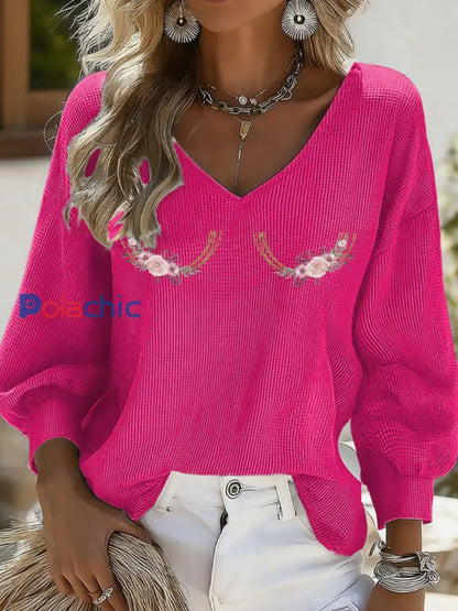 T-shirt décontracté à imprimé sensibilisation au cancer du sein pour femmes Rose Rouge / S