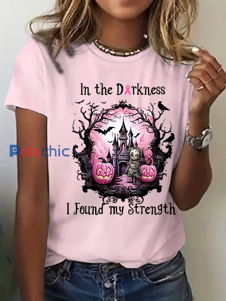 T-shirt décontracté à imprimé sensibilisation au cancer du sein pour femmes Rose / S