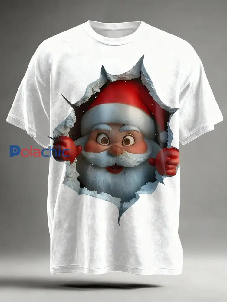 T-shirt décontracté à manches courtes Santa Claus Art Print pour hommes Blanc / S