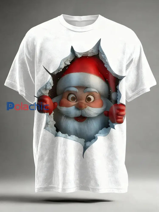 T-shirt décontracté à manches courtes Santa Claus Art Print pour hommes Blanc / S