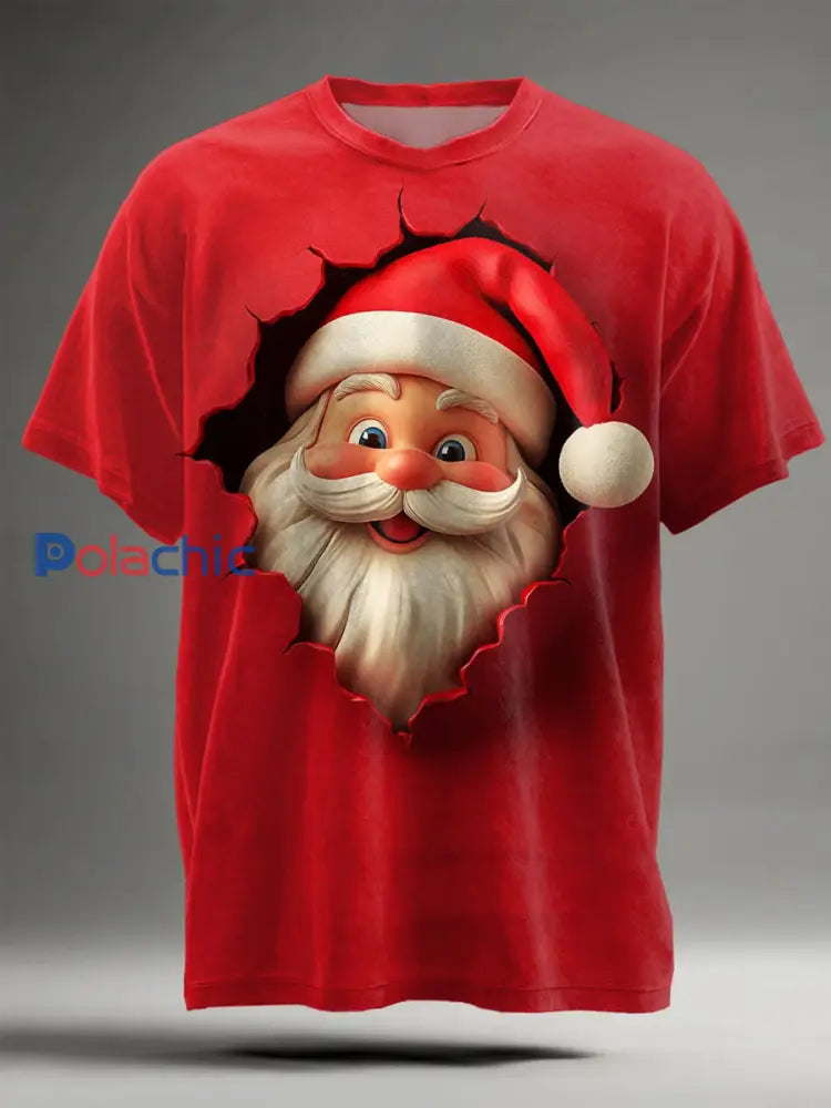 T-shirt décontracté à manches courtes Santa Claus Art Print pour hommes Rouge / S