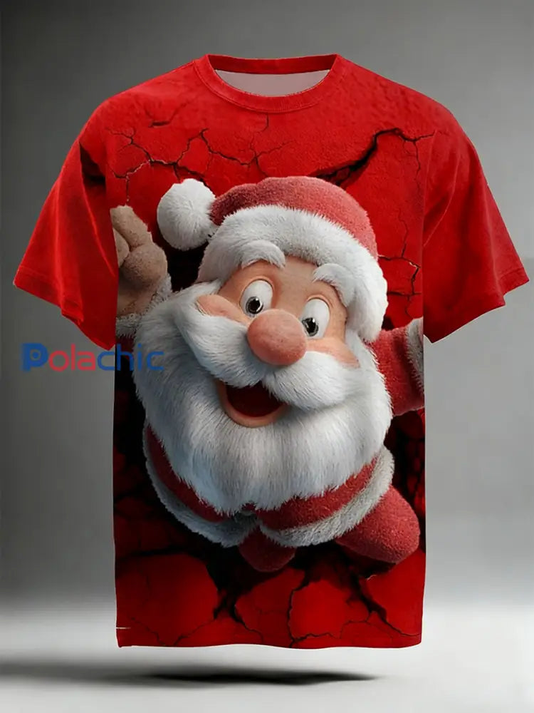 T-shirt décontracté à manches courtes Santa Claus Art Print pour hommes Rouge / S