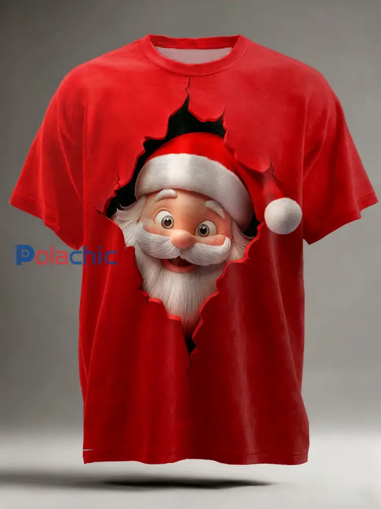 T-shirt décontracté à manches courtes Santa Claus Art Print pour hommes Rouge / S