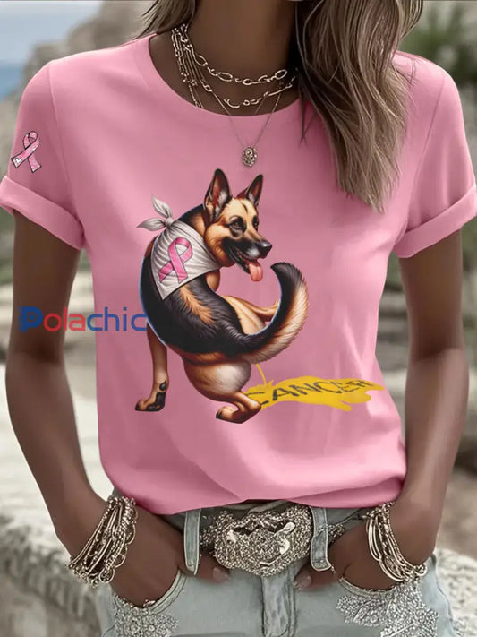 T shirt Décontracté Chien Rose Imprimé Rose / S