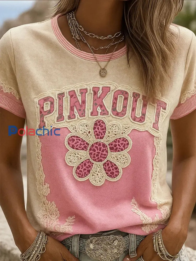 T-shirt décontracté confortable imprimé rétro rose pour femmes A / S