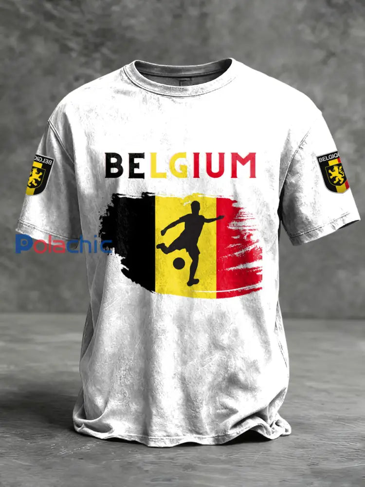 T-shirt décontracté de la Coupe du monde de football de drapeau belge rétro Blanc / S